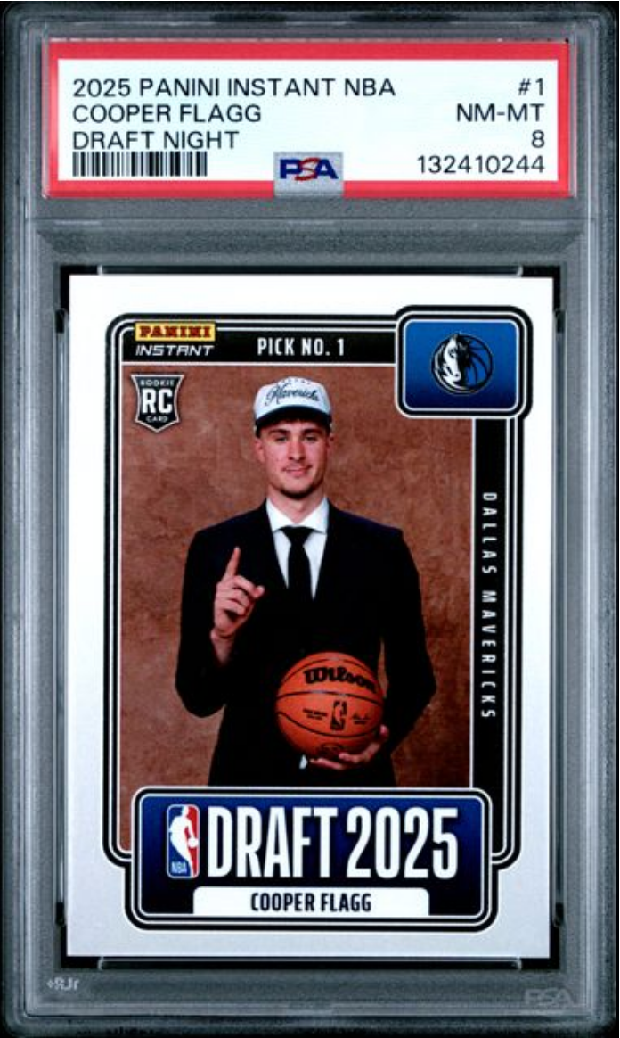 Graded 2025 Panini Instant Cooper Flagg #1 Draft Night Rookie RC Basketball Card PSA 8 Near Mint