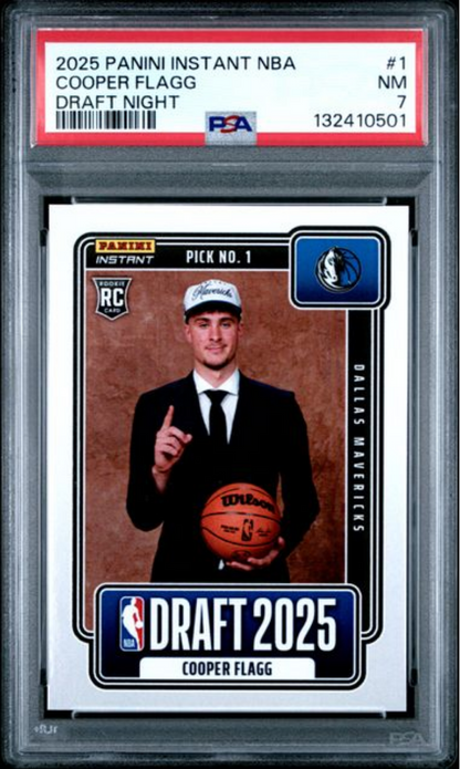 Graded 2025 Panini Instant Cooper Flagg #1 Draft Night Rookie RC Basketball Card PSA 7 Near Mint
