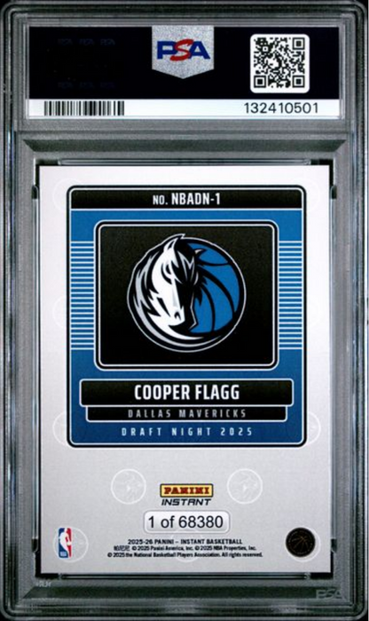 Graded 2025 Panini Instant Cooper Flagg #1 Draft Night Rookie RC Basketball Card PSA 7 Near Mint