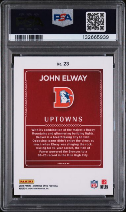 Graded 2024 Panini Donruss Optic John Elway #23 Uptowns Football Card PSA 10 Gem Mint