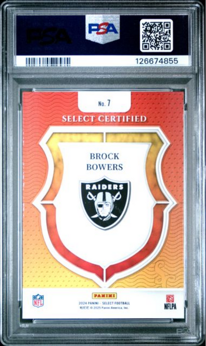 Graded 2024 Panini Select Brock Bowers #7 Select Certified Rookies Rookie RC Football Card PSA 10 Gem Mint