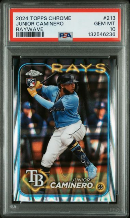 Graded 2024 Topps Chrome Junior Caminero #213 Raywave Rookie RC Baseball Card PSA 10 Gem Mint