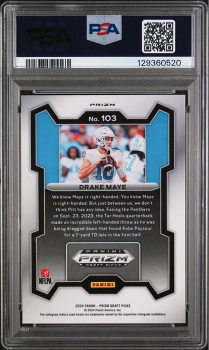 Graded 2024 Panini Prizm Draft Picks Drake Maye #103 Red Ice Rookie RC Football Card PSA 10 Gem Mint