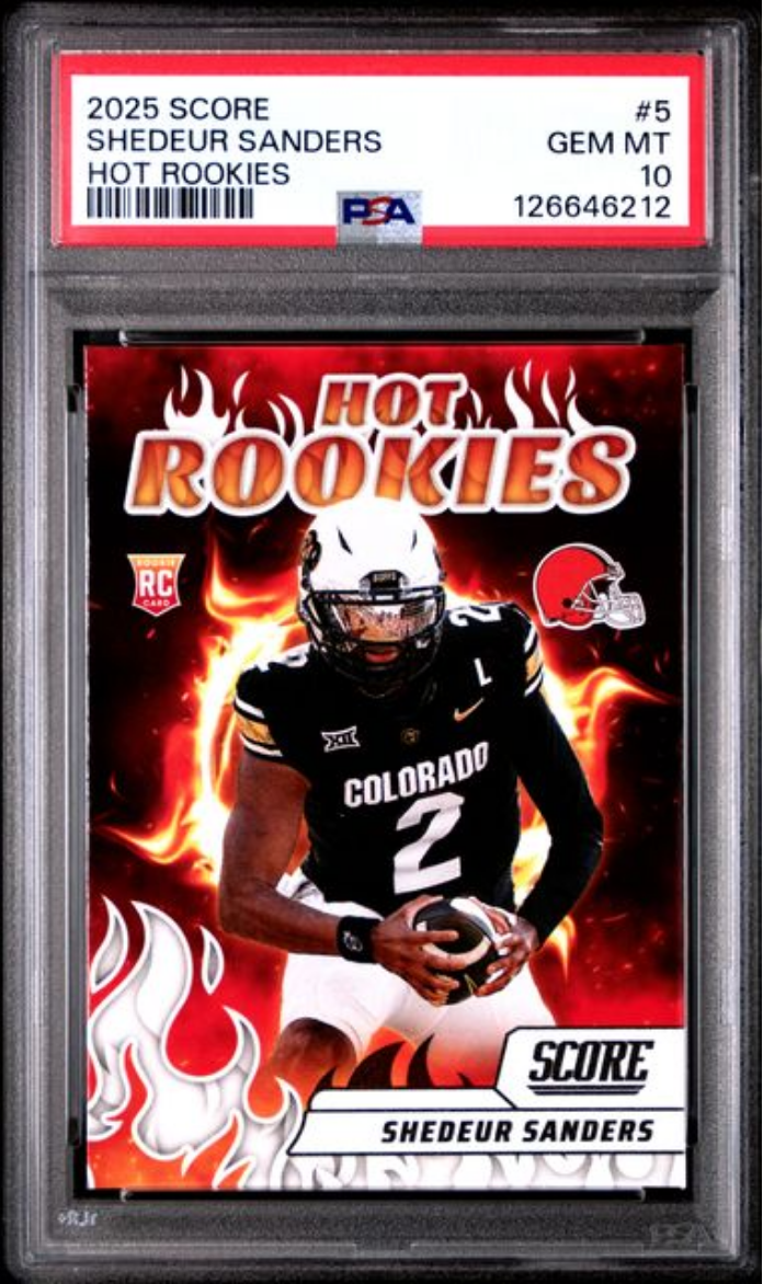 Graded 2025 Panini Score Shedeur Sanders #5 Hot Rookies Rookie RC Football Card PSA 10 Gem Mint