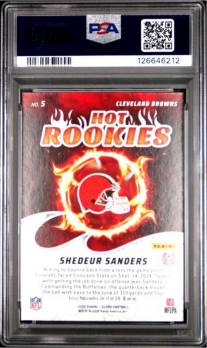 Graded 2025 Panini Score Shedeur Sanders #5 Hot Rookies Rookie RC Football Card PSA 10 Gem Mint