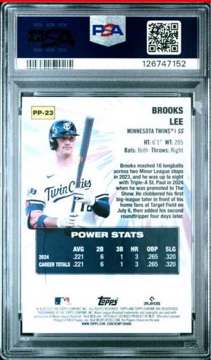 Graded 2025 Topps Chrome Brooks Lee #PP23 Power Players Rookie RC Baseball Card PSA 10 Gem Mint