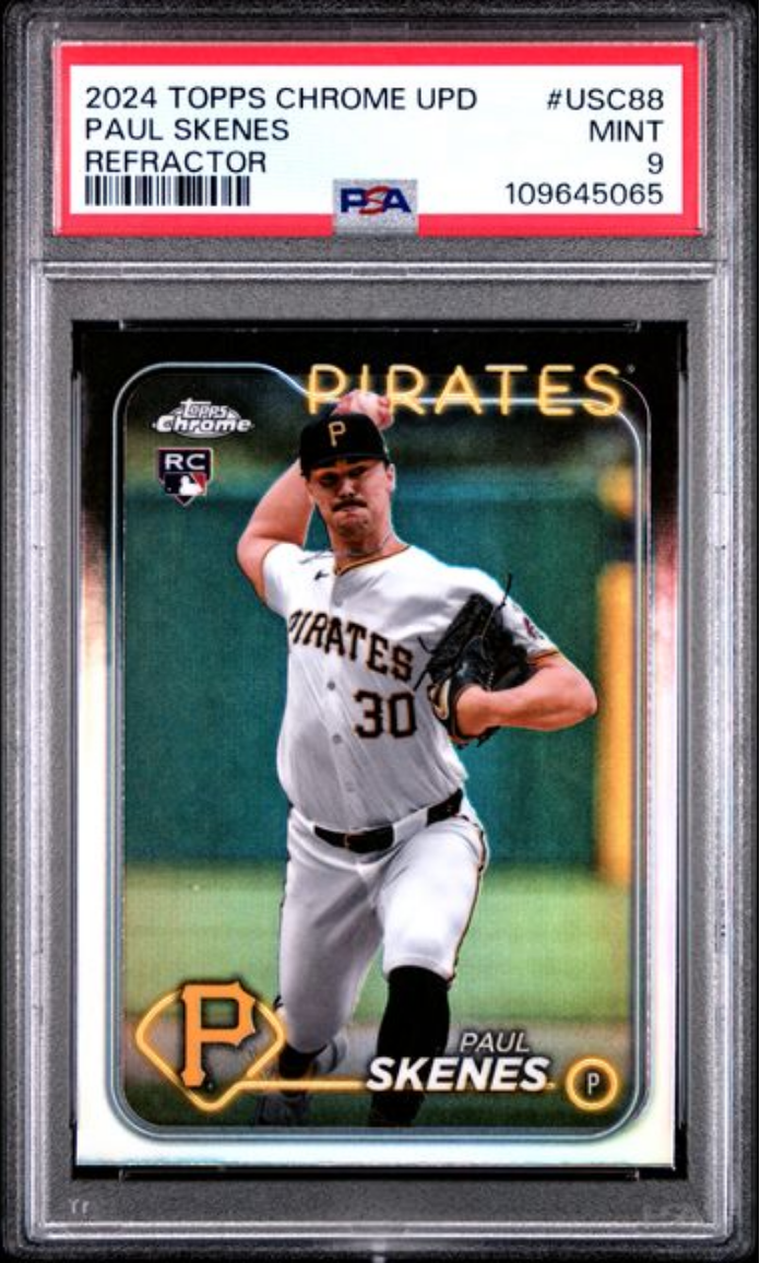 Graded 2024 Topps Chrome Update Paul Skenes #USC88 Refractor Rookie RC Baseball Card PSA 9 Mint
