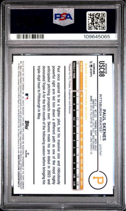 Graded 2024 Topps Chrome Update Paul Skenes #USC88 Refractor Rookie RC Baseball Card PSA 9 Mint