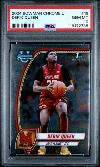 Graded 2024 Topps Bowman Chrome U Derik Queen #19 Rookie RC Basketball Card PSA 10 Gem Mint
