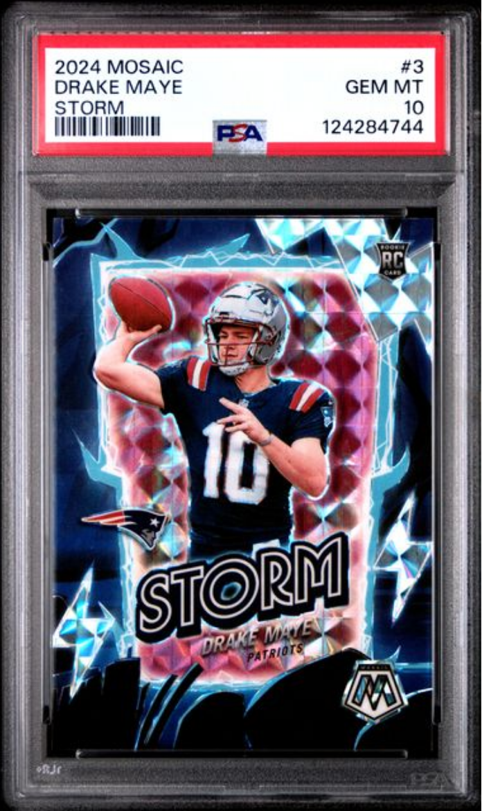 Graded 2024 Panini Mosaic Drake Maye #3 Storm Rookie RC Football Card PSA 10 Gem Mint