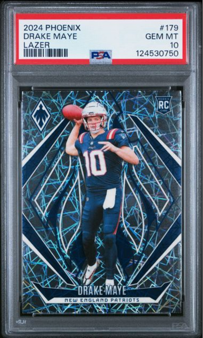 Graded 2024 Panini Phoenix Drake Maye #179 Lazer Rookie RC Football Card PSA 10 Gem Mint