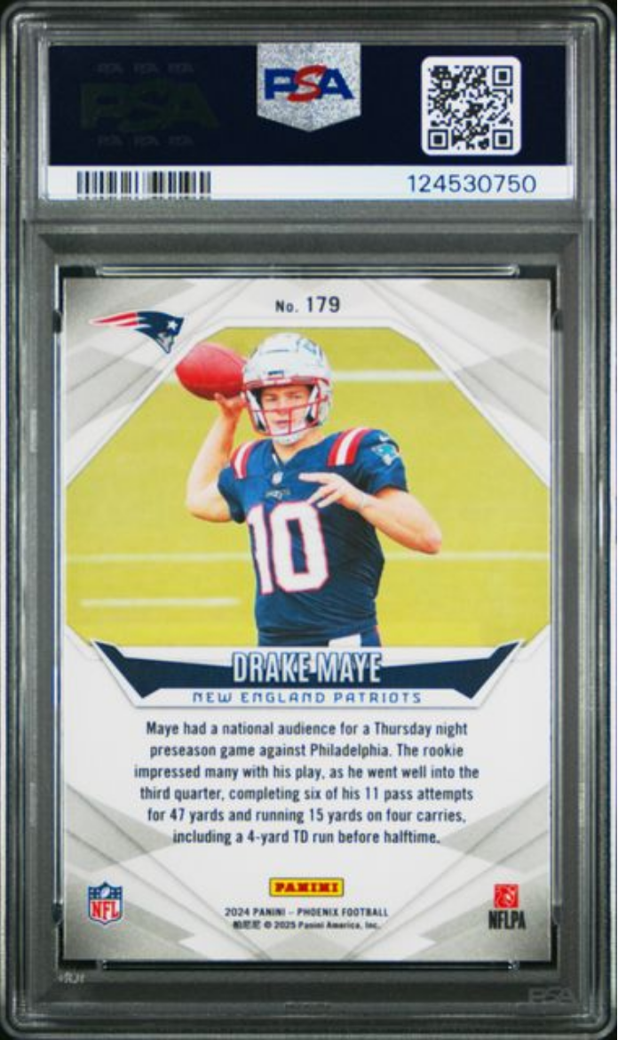 Graded 2024 Panini Phoenix Drake Maye #179 Lazer Rookie RC Football Card PSA 10 Gem Mint