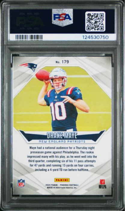 Graded 2024 Panini Phoenix Drake Maye #179 Lazer Rookie RC Football Card PSA 10 Gem Mint