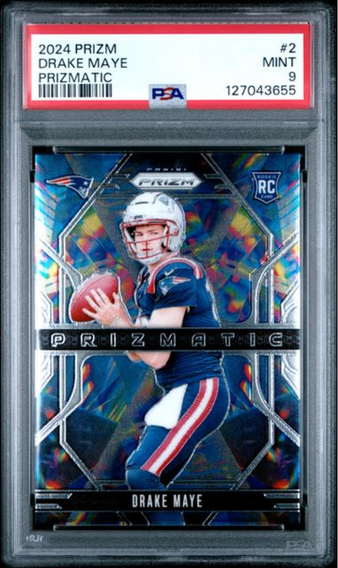 Graded 2024 Panini Prizm Drake Maye #2 Prizmatic Rookie RC Football Card PSA 9 Mint