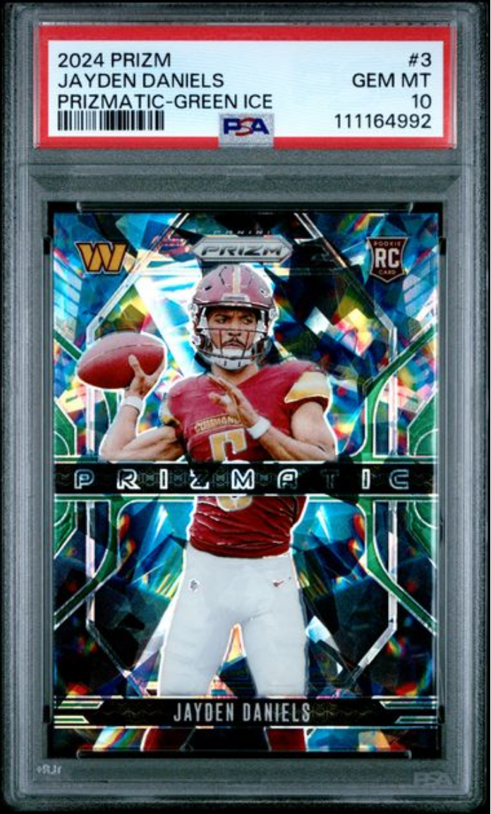 Graded 2024 Panini Prizm Jayden Daniels #3 Prizmatic Green Ice Rookie RC Football Card PSA 10 Gem Mint
