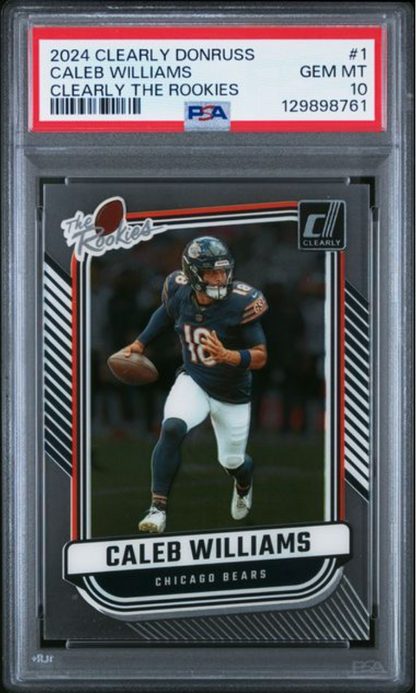 Graded 2024 Panini Clearly Donruss Caleb Williams #1 Clearly The Rookies Rookie RC Football Card PSA 10 Gem Mint