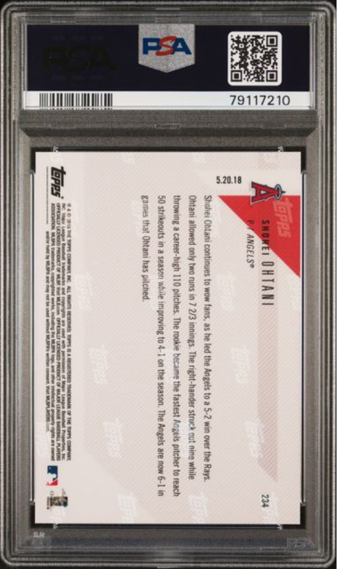 Graded 2018 Topps Now Shohei Ohtani #234 Fastest in Angels Histroy to 50ks in 4th Win of the Season Rookie RC Baseball Card PSA 10 Gem Mint