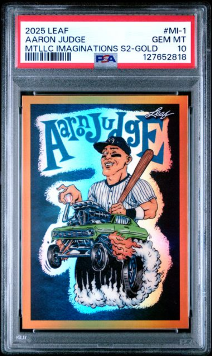 Graded 2025 Leaf Aaron Judge #MI1 Metallic Imaginations Series 2 Gold /99 Baseball Card PSA 10 Gem Mint