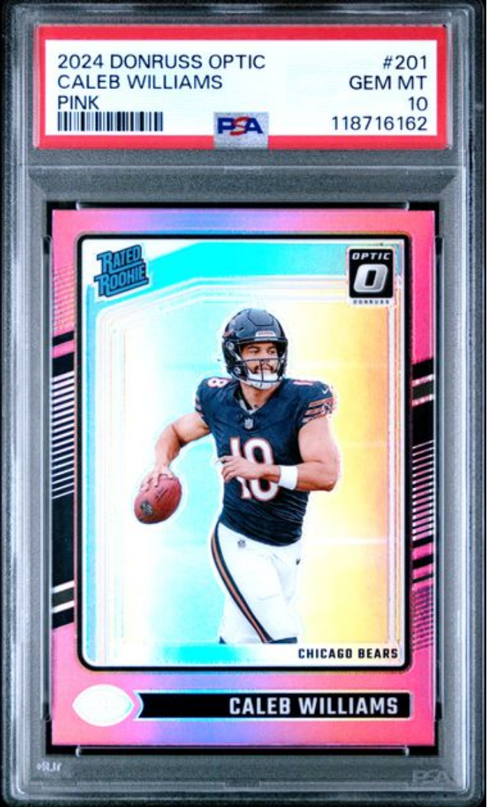 Graded 2024 Panini Donruss Optic Caleb Williams #201 Pink Rookie RC Football Card PSA 10 Gem Mint