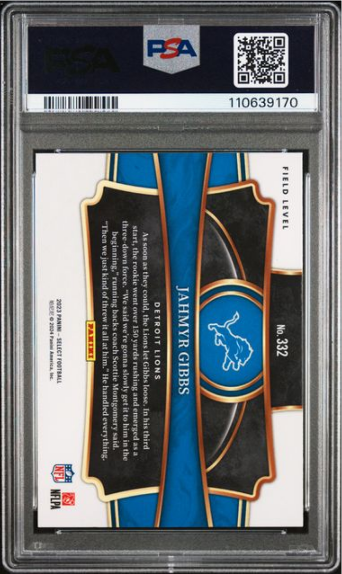 Graded 2023 Panini Select Jahmyr Gibbs #332 Rookie RC Football Card PSA 10 Gem Mint