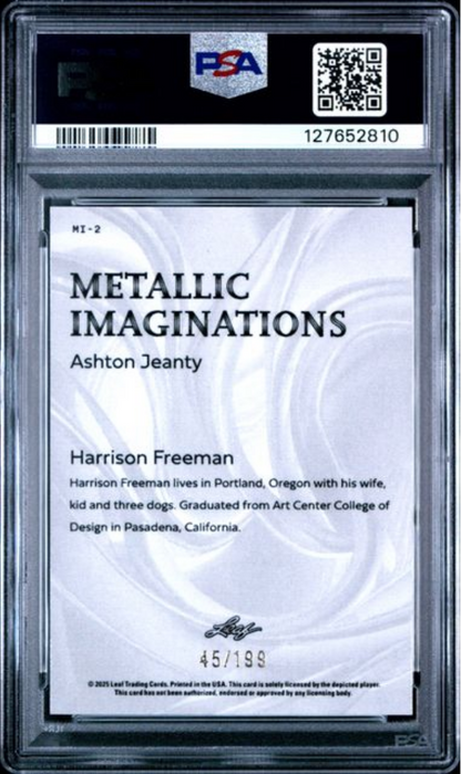 Graded 2025 Leaf Ashton Jeanty #MI2 Metallic Imaginations Series 2 Red /199 Rookie RC Football Card PSA 10 Gem Mint