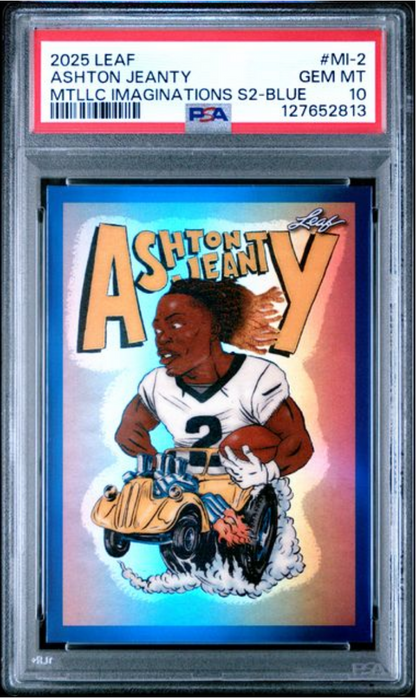 Graded 2025 Leaf Ashton Jeanty #MI2 Metallic Imaginations Series 2 Blue /49 Rookie RC Football Card PSA 10 Gem Mint