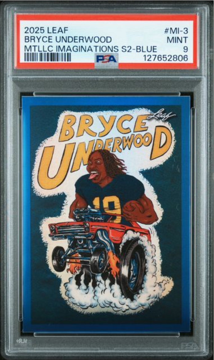 Graded 2025 Leaf Bryce Underwood #MI3 Metallic Imaginations Series 2 Blue /49 Rookie RC Football Card PSA 9 Mint