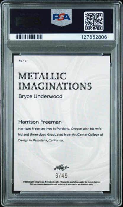 Graded 2025 Leaf Bryce Underwood #MI3 Metallic Imaginations Series 2 Blue /49 Rookie RC Football Card PSA 9 Mint