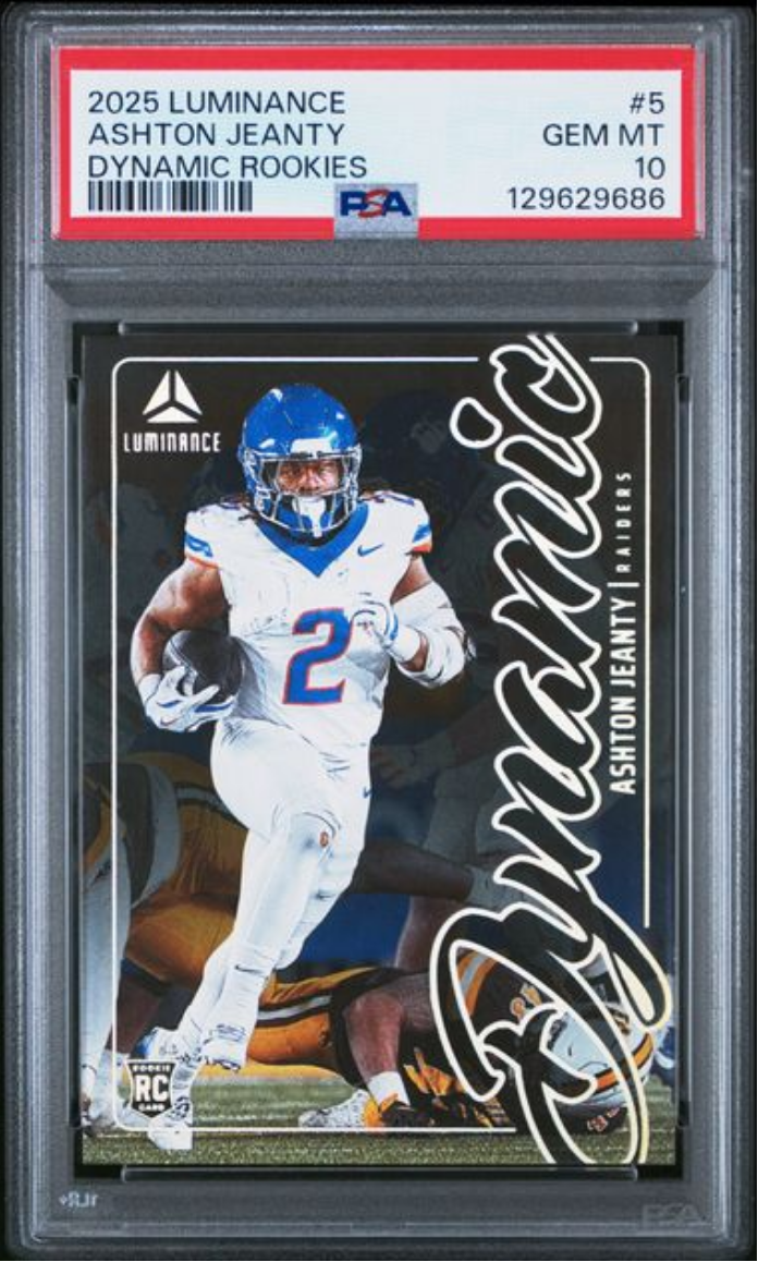 Graded 2025 Panini Luminance Ashton Jeanty #5 Dynamic Rookies Rookie RC Football Card PSA 10 Gem Mint