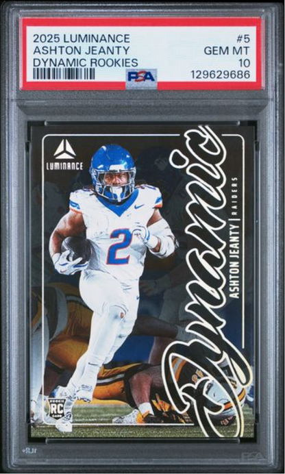 Graded 2025 Panini Luminance Ashton Jeanty #5 Dynamic Rookies Rookie RC Football Card PSA 10 Gem Mint