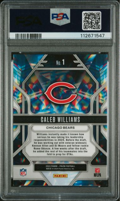 Graded 2024 Panini Prizm Caleb Williams #1 Prizmatic Rookie RC Football Card PSA 10 Gem Mint
