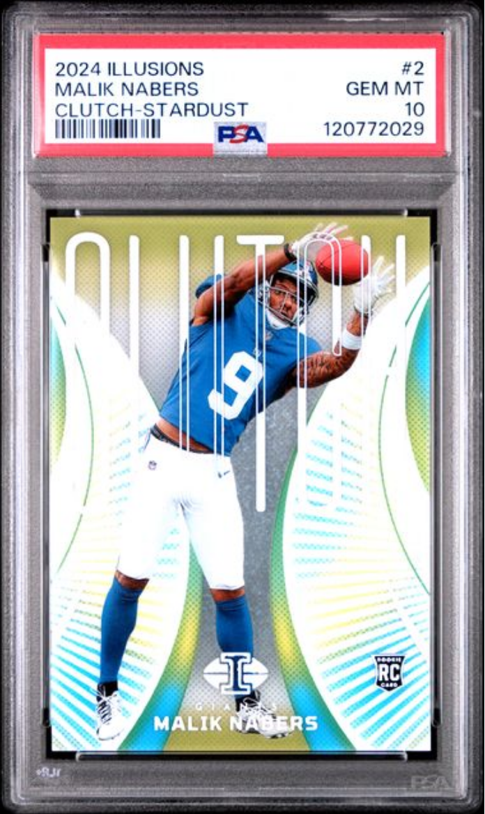 Graded 2024 Panini Illusions Malik Nabers #2 Clutch Stardust Rookie RC Football Card PSA 10 Gem Mint