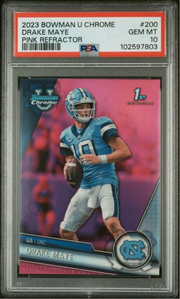 Graded 2023 Topps Bowman U Chrome Drake Maye #200 Pink Rookie RC Football Card PSA 10 Gem Mint