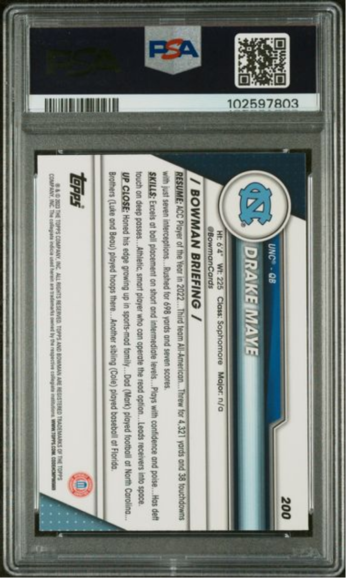 Graded 2023 Topps Bowman U Chrome Drake Maye #200 Pink Rookie RC Football Card PSA 10 Gem Mint