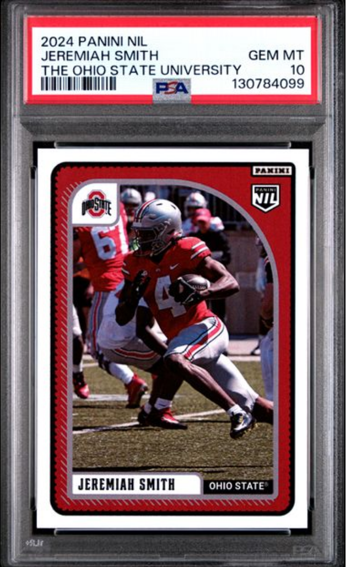 Graded 2024 Panini NIL Jeremiah Smith The Ohio State University Rookie RC Football Card PSA 10 Gem Mint