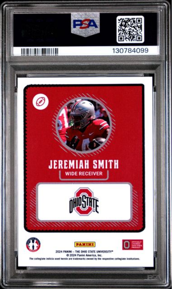 Graded 2024 Panini NIL Jeremiah Smith The Ohio State University Rookie RC Football Card PSA 10 Gem Mint