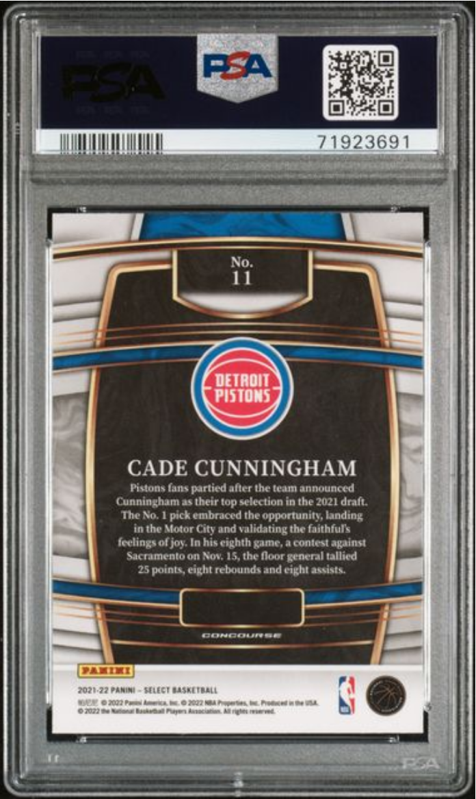 Graded 2021 Panini Select Cade Cunningham #11 Blue Rookie RC Basketball Card PSA 10 Gem Mint