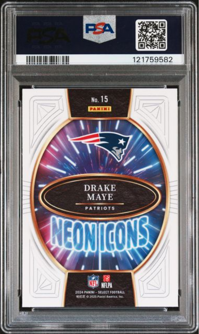 Graded 2024 Panini Select Drake Maye #15 Neon Icons Rookie RC Football Card PSA 10 Gem Mint