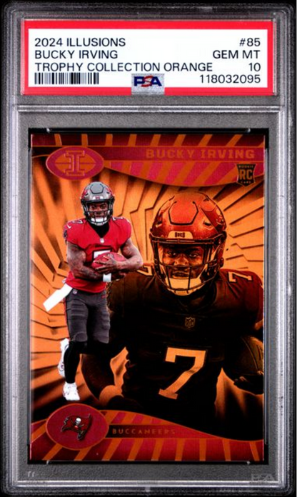 Graded 2024 Panini Illusions Bucky Irving #85 Trophy Collection Orange Rookie RC Football Card PSA 10 Gem Mint