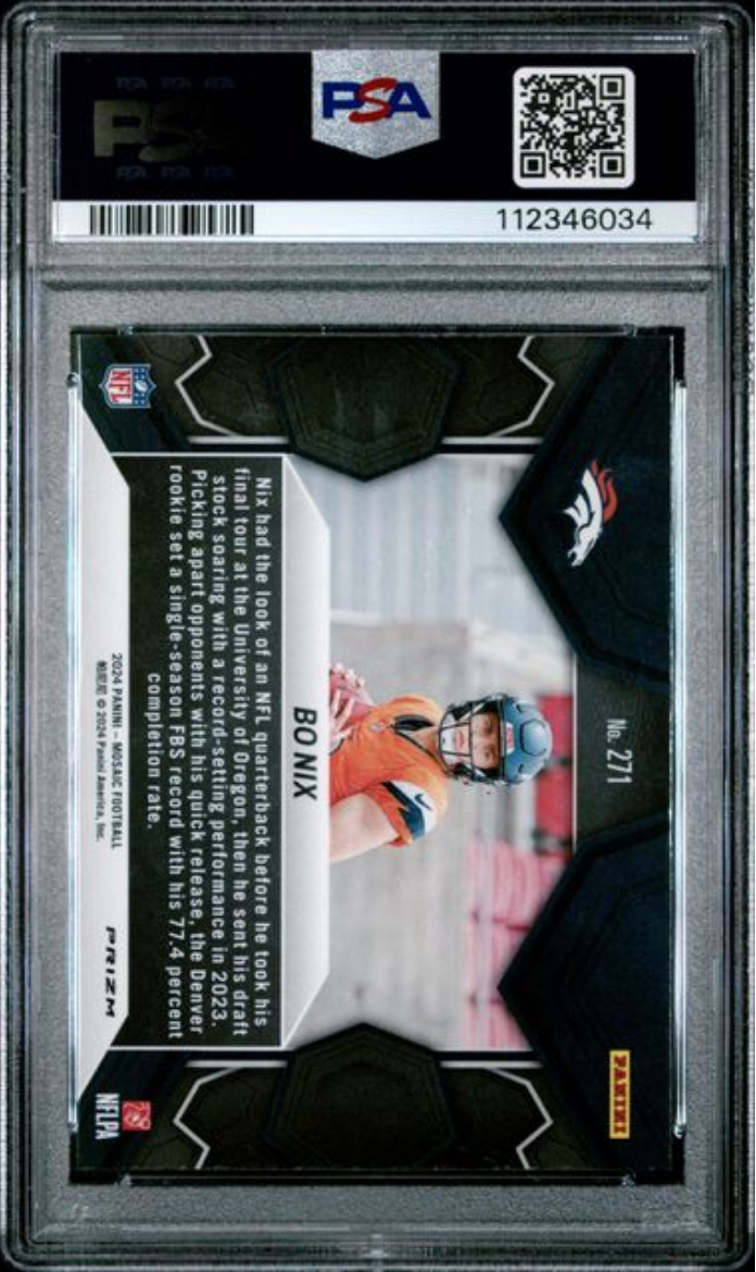 Graded 2024 Panini Mosaic Bo Nix #271 Mosaic Rookie RC Football Card PSA 10 Gem Mint