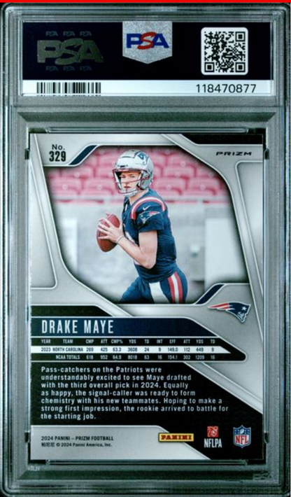 Graded 2024 Panini Prizm Drake Maye #329 Pink Wave Rookie RC Football Card PSA 10 Gem Mint