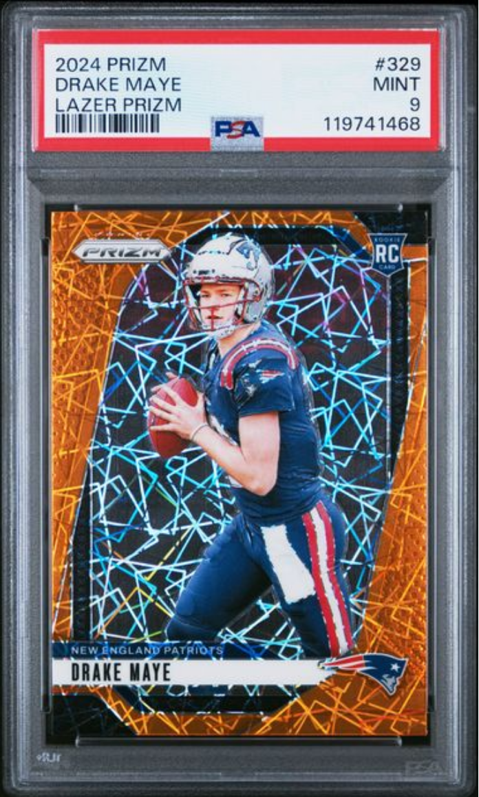 Graded 2024 Panini Prizm Drake Maye #329 Lazer Prizm Rookie RC Football Card PSA 9 Mint