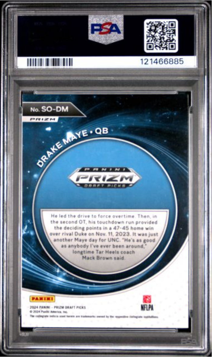 Graded 2024 Panini Prizm Draft Picks Drake Maye #SODM Student Orientation Red Ice Rookie RC Football Card PSA 10 Gem Mint