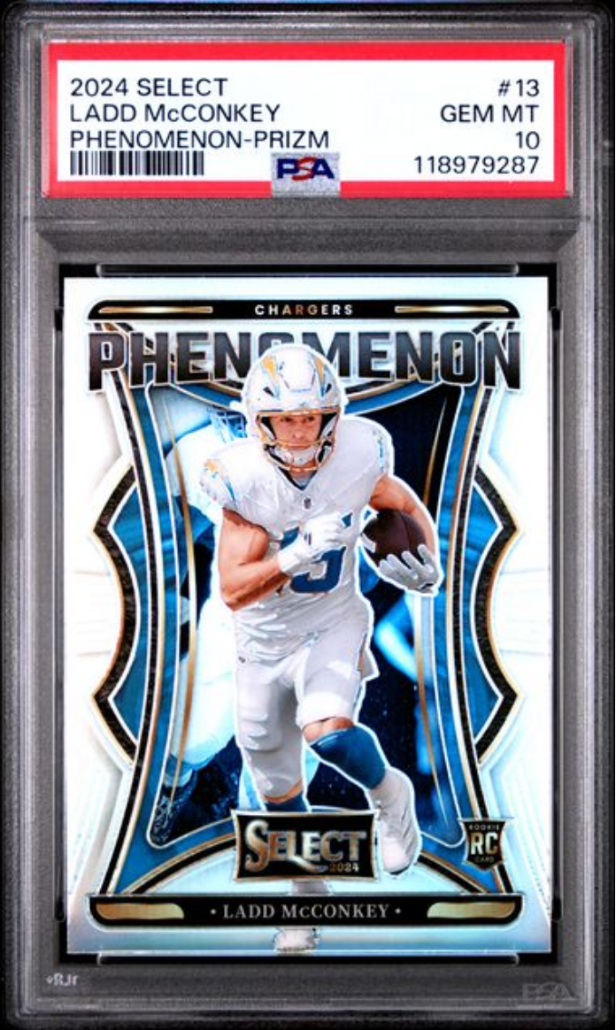 Graded 2024 Panini Select Ladd McConkey #13 Phenomenon Prizm Rookie RC Football Card PSA 10 Gem Mint