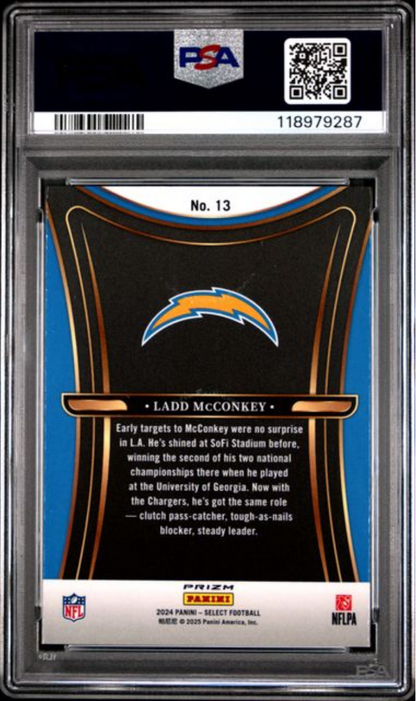 Graded 2024 Panini Select Ladd McConkey #13 Phenomenon Prizm Rookie RC Football Card PSA 10 Gem Mint