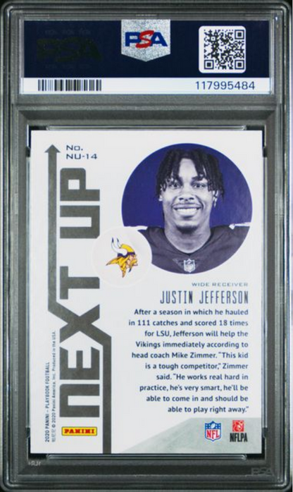 Graded 2020 Panini Playbook Justin Jefferson #14 Next Up Rookie RC Football Card PSA 10 Gem Mint