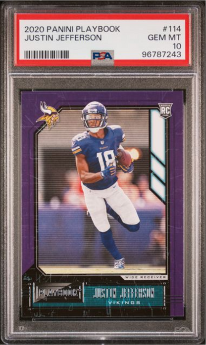 Graded 2020 Panini Playbook Justin Jefferson #114 Rookie RC Football Card PSA 10 Gem Mint