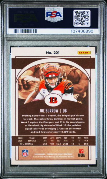 Graded 2020 Panini Chronicles Joe Burrow #201 Legacy Rookie RC Football Card PSA 10 Gem Mint