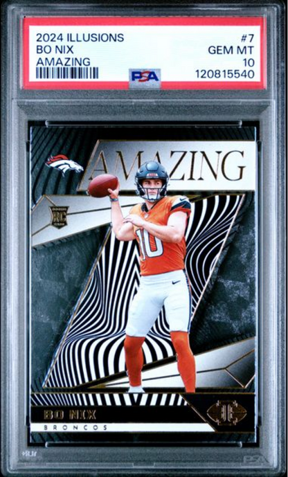 Graded 2024 Panini Illusions Bo Nix #7 Amazing Rookie RC Football Card PSA 10 Gem Mint