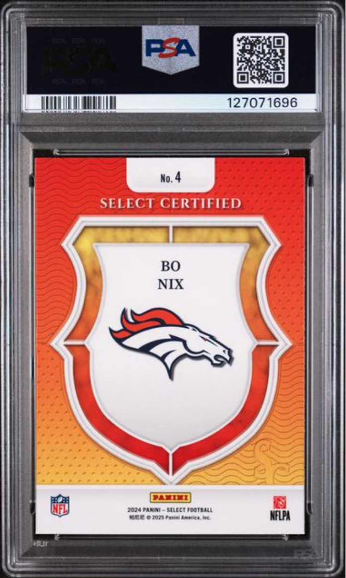 Graded 2024 Panini Select Bo Nix #4 Select Certified Rookie RC Football Card PSA 10 Gem Mint